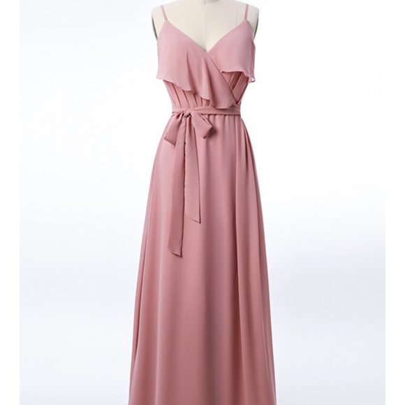Taupe Scoop Back Ruffled Chiffon Bridesmaid Dress - Picture 6 of 6